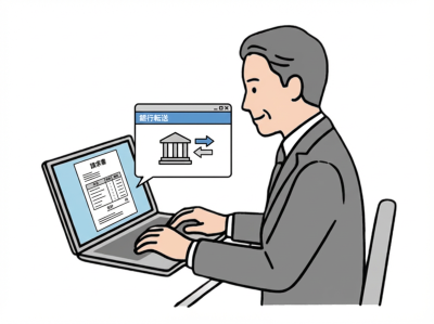 オンラインで請求金額を銀行振込する中年ビジネスマン男性