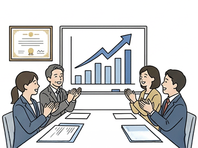 喜ぶ男女の社員